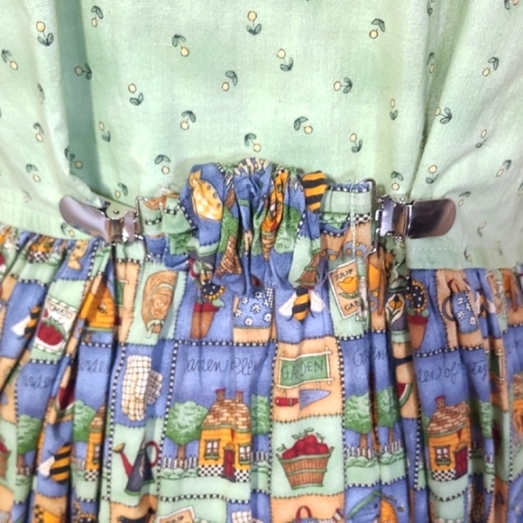 LG 100% Vintage Cotton Dress Teacher Garden Vibrant Patchwork Print Maxi Modest - Picture 10 of 14